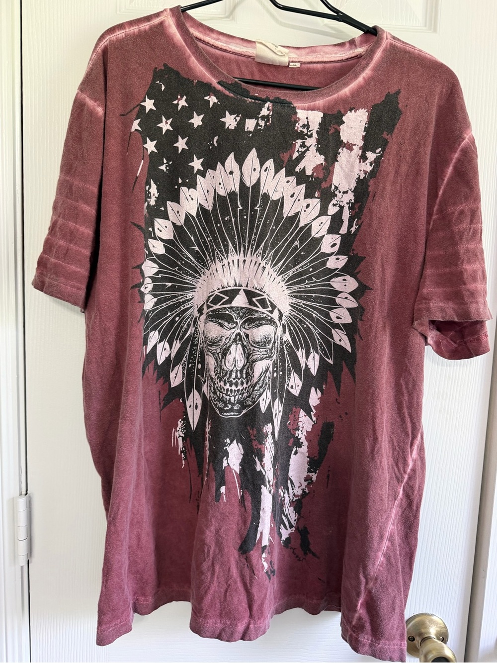 Y2K Grunge Acid Wash Skull Headdress Tee Oversized Biker Western Goth  XL